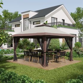 13' x 13' Pop Up Gazebo Instant Canopy Tent Shelter with 2-Tier Roof (Option: Beige-1400x280x280 mm)